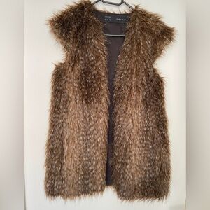 Zara Faux Fur Vest in Brown